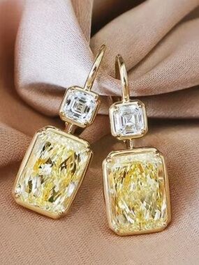 NEW Gold-tone Drop Earrings with Yellow and White bevel CZs